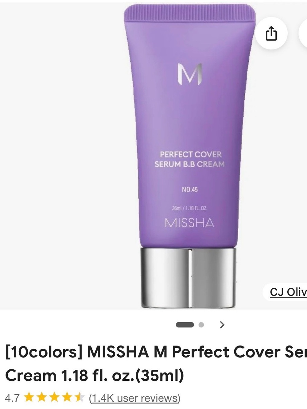Missha Perfect Cover Serum B.B Cream - Warm Beige (No.25) 1.18 oz. ( x 2)